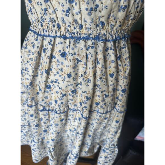 Japna Blue Beige Floral Ruched Sundress – Size M – Summer Boho Chic - Picture 3 of 6